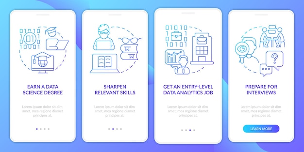 Becoming data scientist blue gradient onboarding mobile app screen