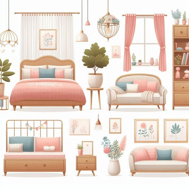 Vector bed frame set vector illustration