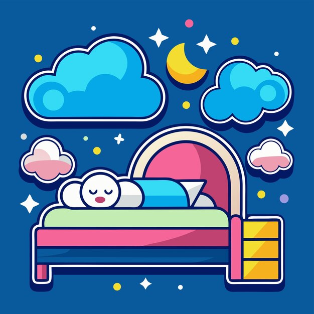 Vector a bed sticker featuring clouds