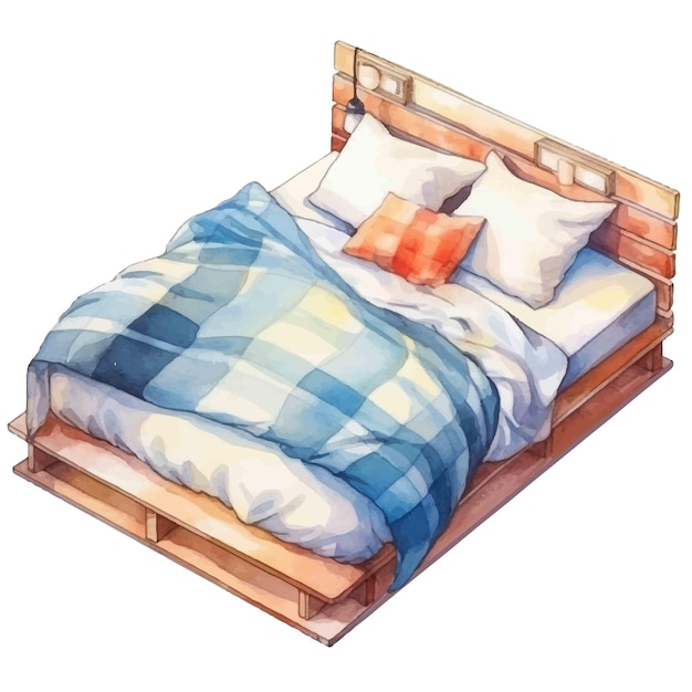 bed in watercolor style illustration