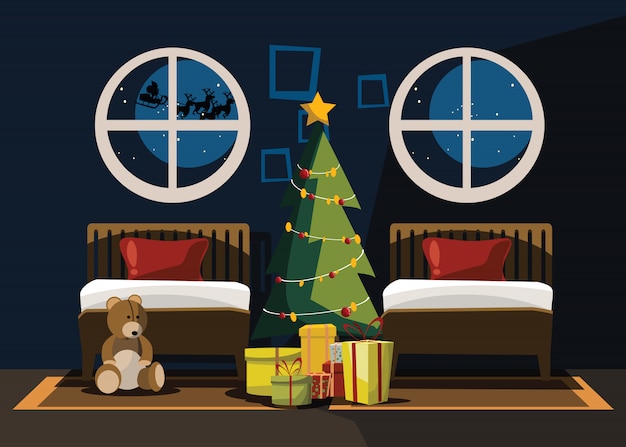 Vector bedroom in christmas day 