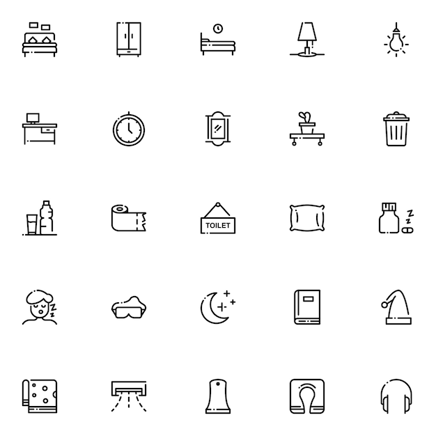 Bedroom icon pack, with outline icon style