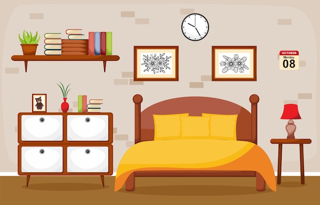 Bedroom Interior Sleeping Room Flat Design Illustration