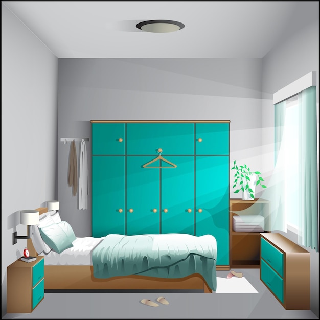 Bedroom in the morning background vector illustration