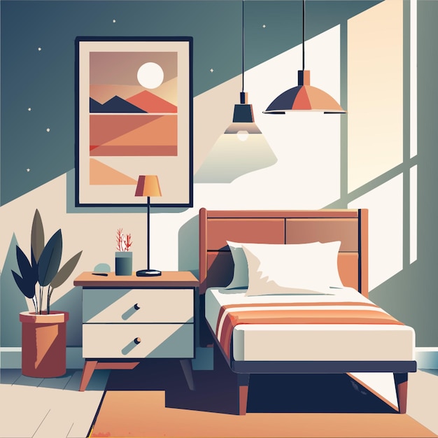 Vector bedroom table vector illustration flat 2