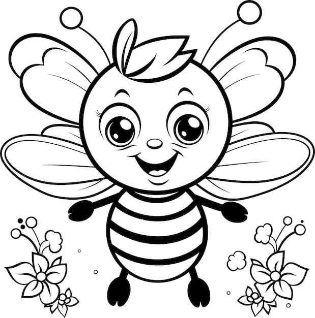 Bee cartoon coloring page coloring book for kids