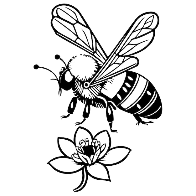 Bee on flower spring illustration sketch hand draw