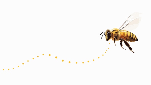 Vector bee flying on dotted route isolated white background