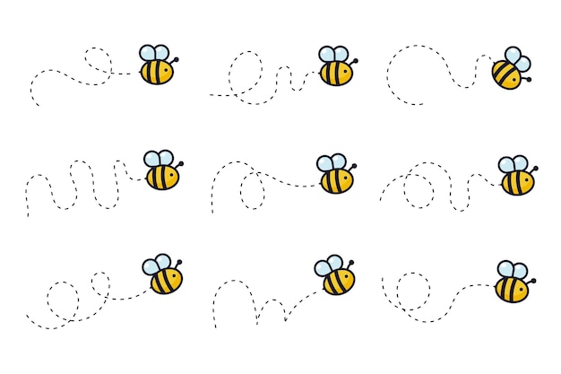 Bee flying path. A bee flying in a dotted line The flight path of a bee to honey.