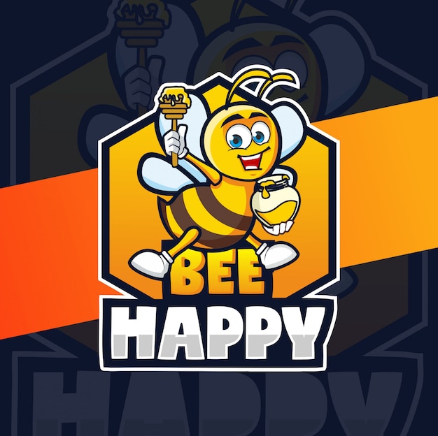 Vector bee happy mascot logo design