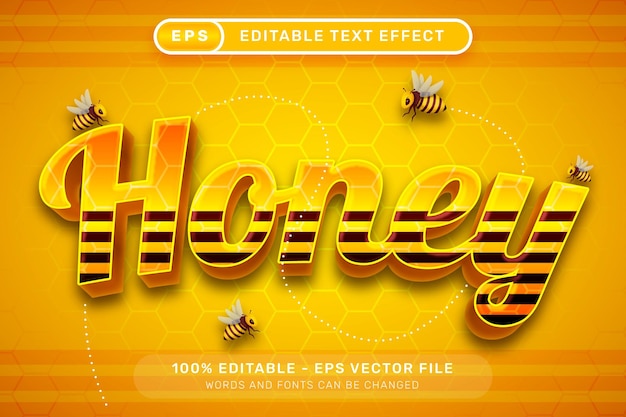 bee honey 3d text effect and editable text effect with honey be illustration