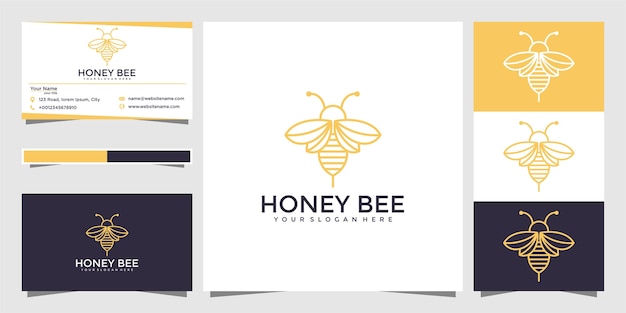 Bee honey creative icon symbol logo line art style linear logotype. logo design and business card