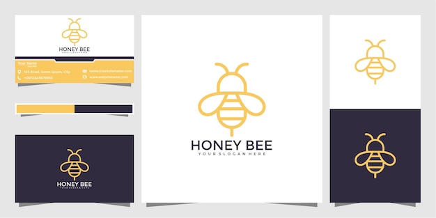 Bee honey creative icon symbol logo line art style linear logotype. logo design and business card