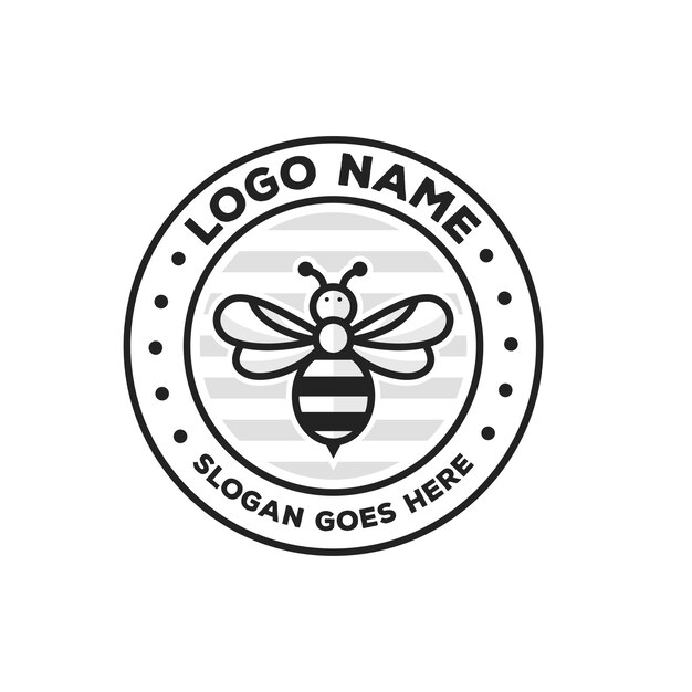 Vector bee logo design black and white circular honeycomb logo design