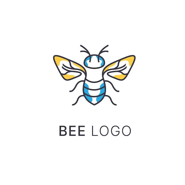 Bee logo design template outline line art concept