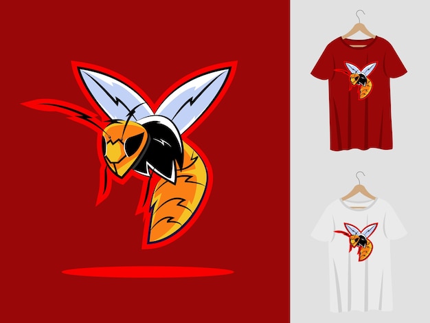 Bee logo mascot design with t-shirt . Bee head illustration for sport team and printing t-shirt