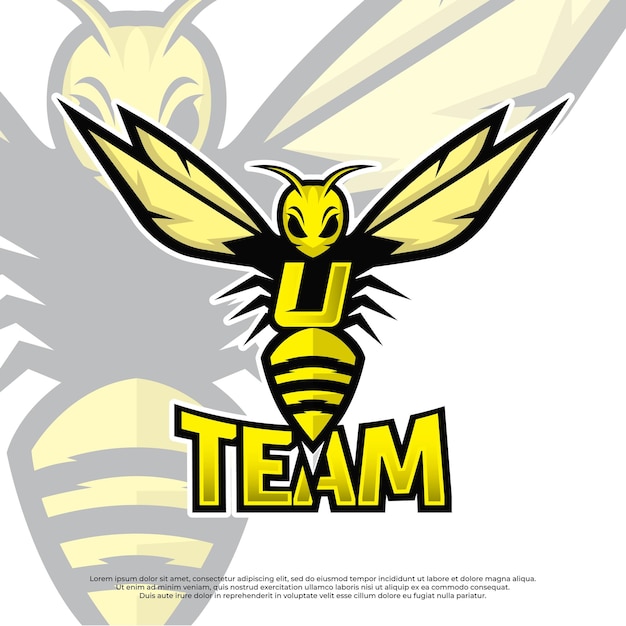 Bee mascot letter U logo design template wasp icon vector buzz logo sting icon bee logo gamer