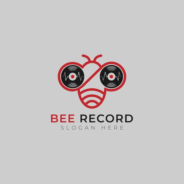 bee record logo line art illustration design vector