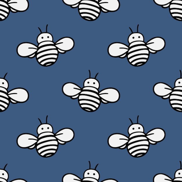 Bee seamless vector illustration pattern isolated on navy blue background