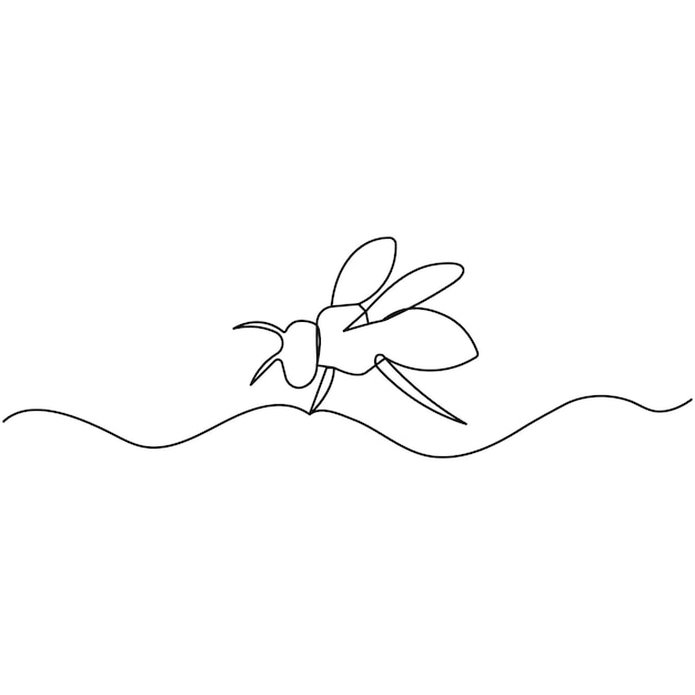 Vector bee single line art continuous one line drawing of isolated outline vector art