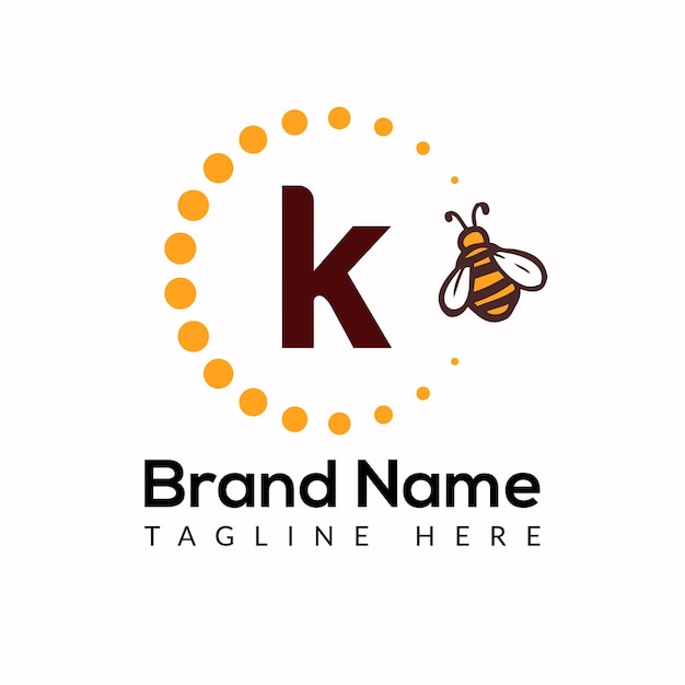 Bee Template On K Letter. Bee and Honey Logo Design Concept