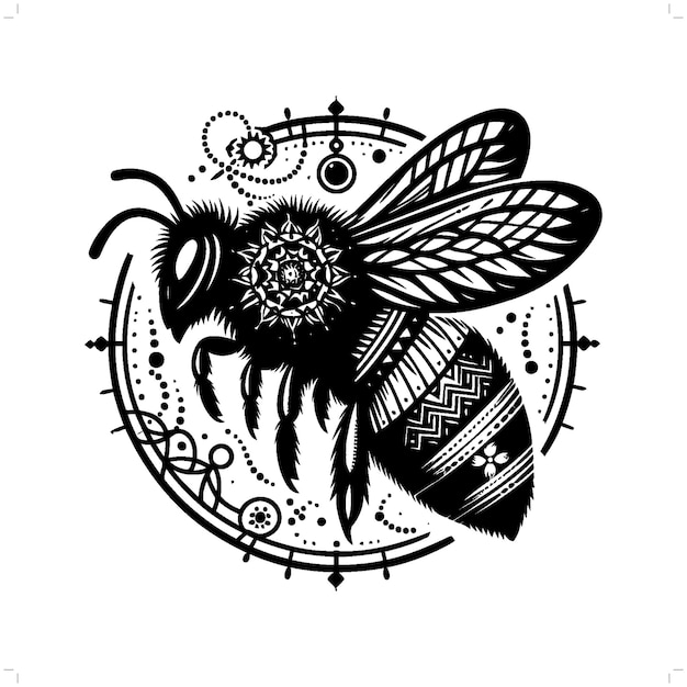 bee wasp hornet silhouette in bohemian boho nature illustration