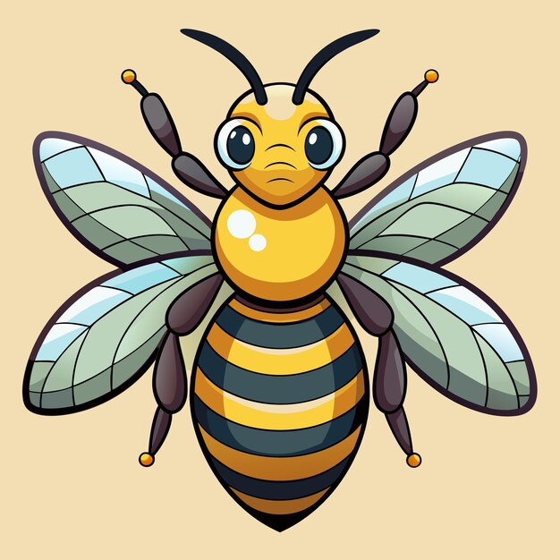 Vector a bee with a blue eyes and a yellow beak