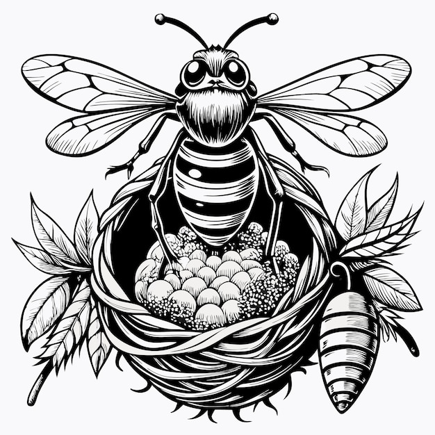 Vector a bee with a bunch of grapes in it