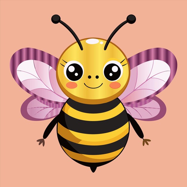 Vector a bee with a pink and purple striped ribbon around it