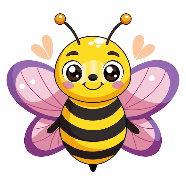 Vector a bee with a purple and yellow wings is shown with a pink and purple butterfly