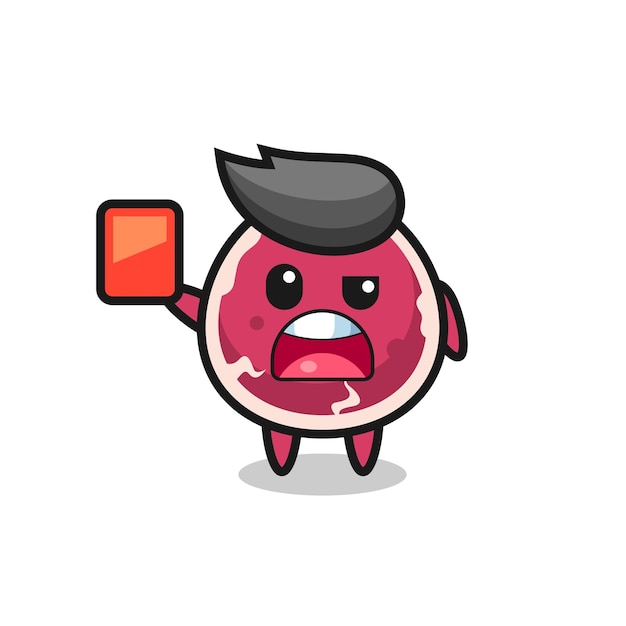 Beef cute mascot as referee giving a red card , cute style design for t shirt, sticker, logo element