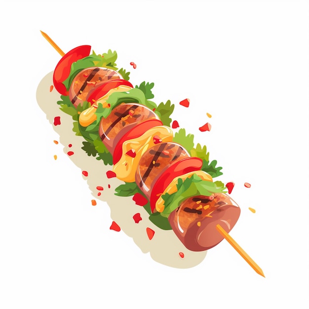 Vector beef meat grill vector kebab meal food restaurant isolated illustration chicken grilled