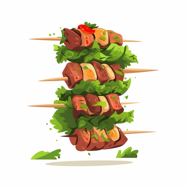 Vector beef meat grill vector kebab meal food restaurant isolated illustration chicken grilled