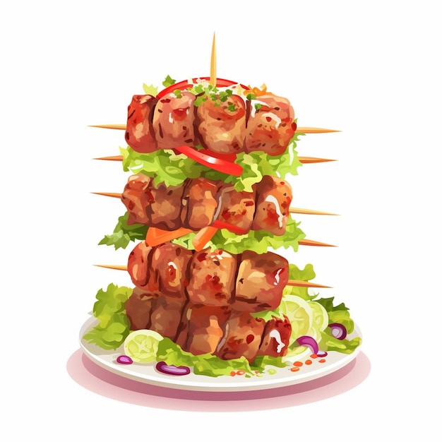 Vector beef meat grill vector kebab meal food restaurant isolated illustration chicken grilled