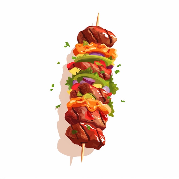 Vector beef meat grill vector kebab meal food restaurant isolated illustration chicken grilled