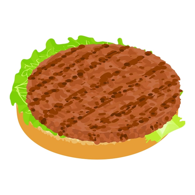 Vector beef sandwich icon isometric vector sandwich with beef patty and lettuce leaf food concept snack appetizer