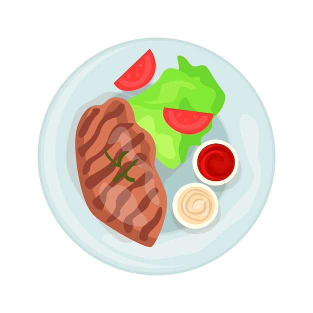 Beef steak illustration in color cartoon style editable