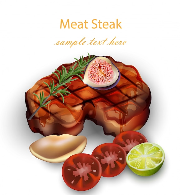 Beef steak and vegetables realistic vector