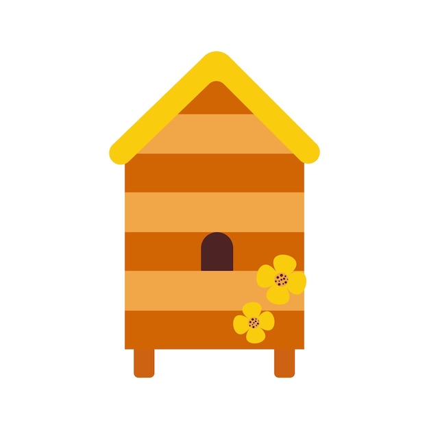 Beehive with flowers on a white background flat vector illustration