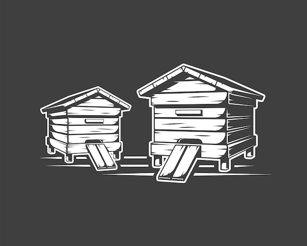 Beehives isolated on black background Vector illustration