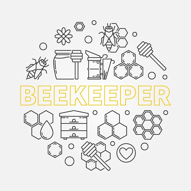 Beekeeper vector round illustration or banner in outline style