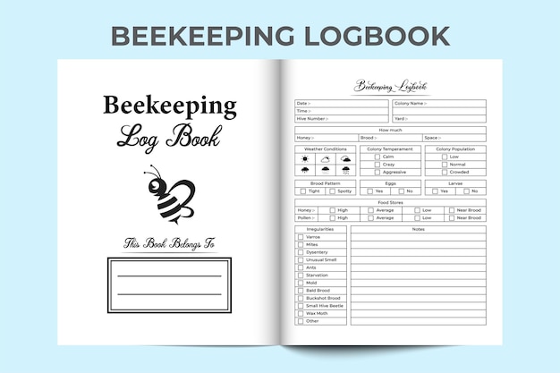 Beekeeping log book KDP interior Beekeeping and honey harvesting tracker template KDP interior journal Honey testing journal and beehive caring logbook interior Bee pollination tracker