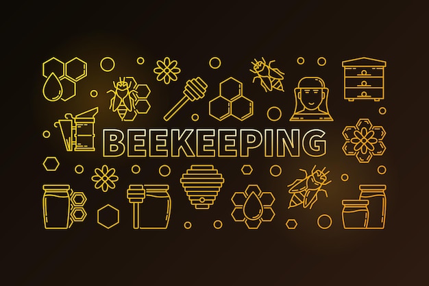 Beekeeping vector colored horizontal illustration or banner