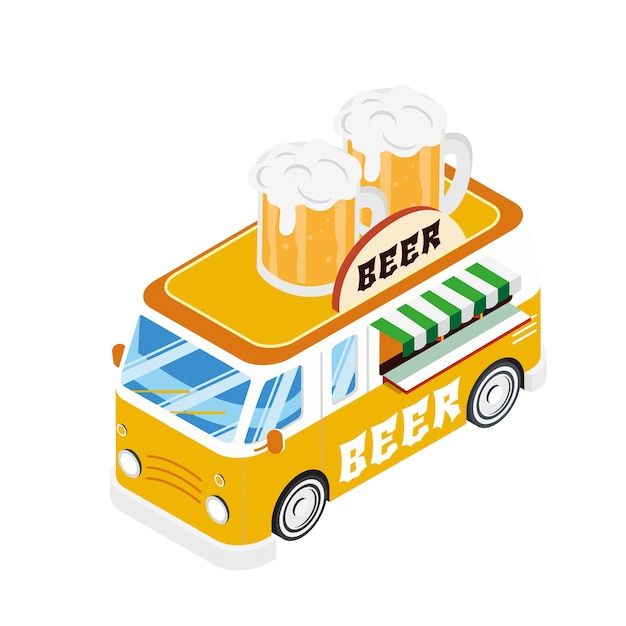 Beer Bar Isometric Food Truck Vehicle Illustration