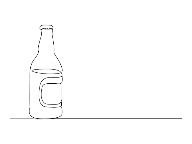 Beer bottle continuous one line drawing vector illustration pro vector