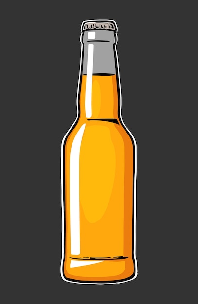 Beer bottle. Vector vintage flat illustration isolated on blaclk background