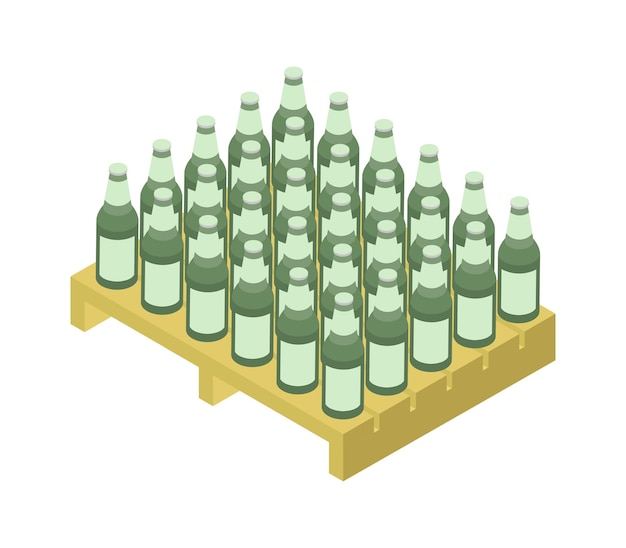 Beer bottles on isometric wooden board