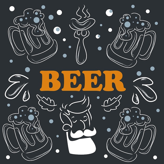 Vector beer doodle background perfect for your wall cafe