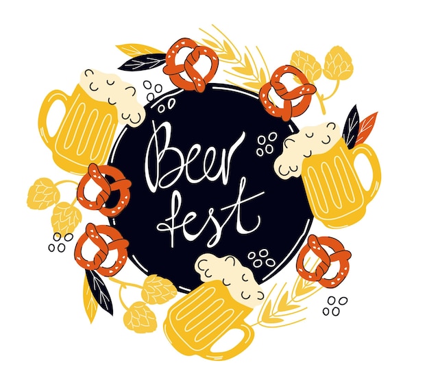 Vector beer festival emblem or logo design vector illustration hand drawn doodle isolated