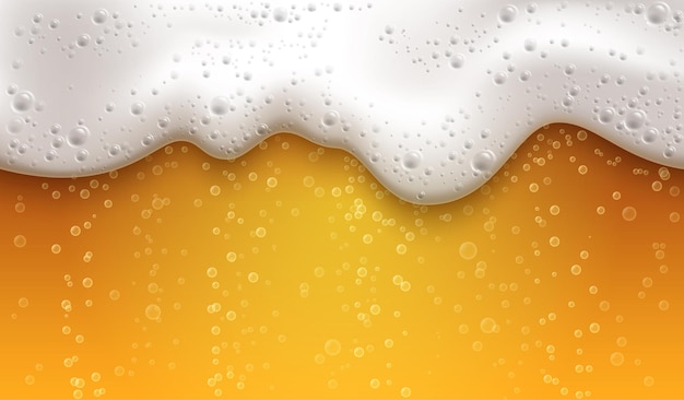 Beer foam realistic composition close up of a bright orange beer drink with bubbles inside vector illustration